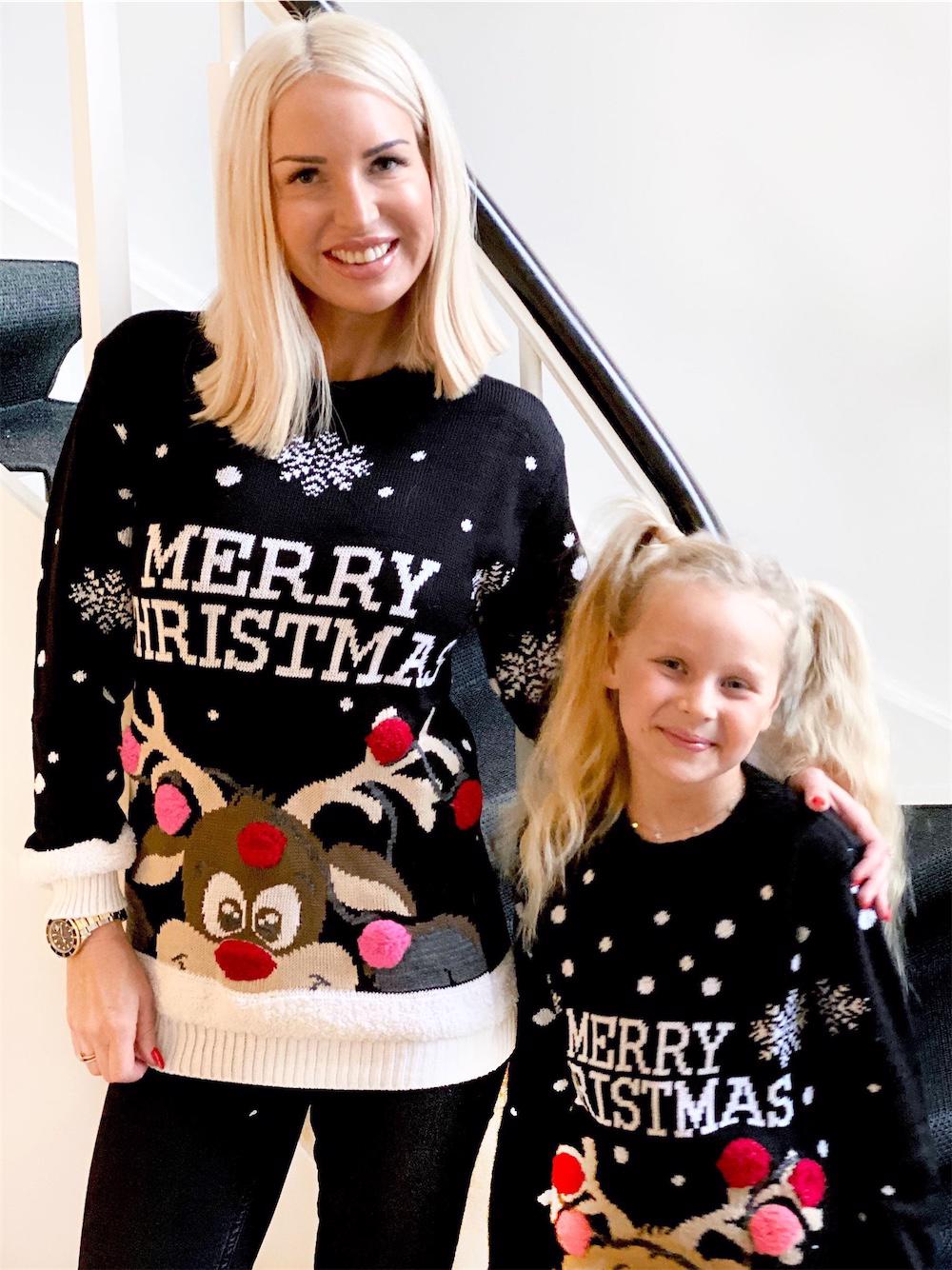 Christmas - Sort julestrik med rensdyr og snefnug